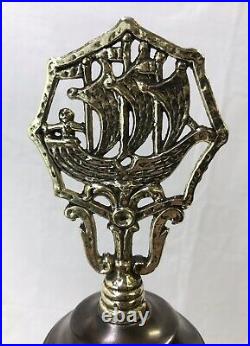 Ornate Brass Marble Table Lamp FOR Stained Slag Glass Shade Tiffany, Handel Styl