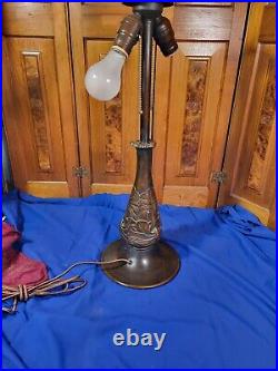 Ornate Bronze Finish Slag Glass Table Lamp