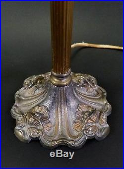 PAIR of ANTIQUE MILLER CARAMEL BENT SLAG LEADED GLASS BOUDOIR TABLE LAMPS