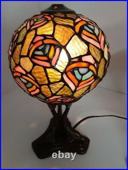PAIR of TIFFANY STYLE STAINED GLASS Jewels Lamp Shade Peacock Feathers fish base