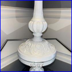 Painted Iron 6 Panel Slag Glass 21.5Table Lamp Light. White. Vintage