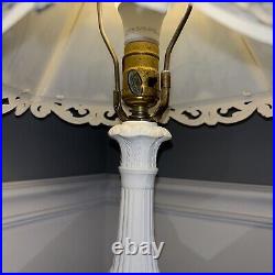 Painted Iron 6 Panel Slag Glass 21.5Table Lamp Light. White. Vintage