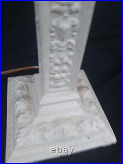 Pair Antique Panel Lamp Swag Overlay Slag Glass wired Boudoir 17.5 h
