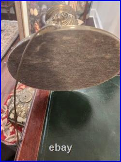 Pair Antique Slag Glass Banquet Table Lamps Metal Overlay Sailboat 1920's