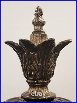 Pair Antique Slag Glass Banquet Table Lamps Metal Overlay Sailboat 1920's