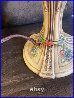 Pair Antique Slag Glass Metal Boudoir Lamps