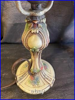 Pair Antique Slag Glass Metal Boudoir Lamps