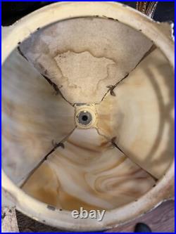 Pair Antique Slag Glass Metal Boudoir Lamps