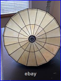 Pair Huge Vintage Slag Glass Mission Style Lamps 20 diameter Shades /28 high