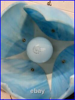 Pair Mid Century Slag Blue Glass Tulip Lamp Shades Hanging Ceiling Union Made