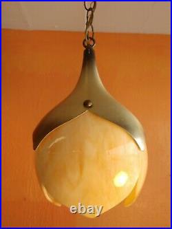 Pair Mid Century Slag Carmel Glass Tulip Lamp Shades Hanging Ceiling Lights
