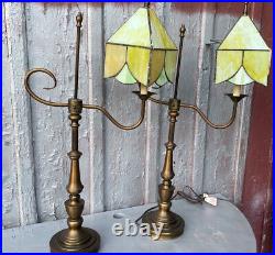 Pair, Nouveau, Slag Glass Table Lamps, XL vintage Bronze Finish MUST SEE