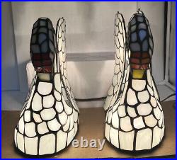 Pair Of Iridescent Stain Glass Swan Table Lamps 1999