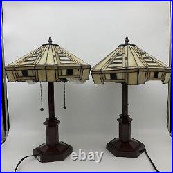 Pair Of Slag Glass Table Lamp Double Socket