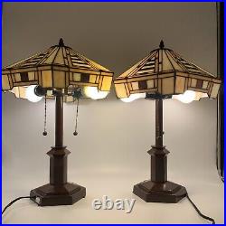 Pair Of Slag Glass Table Lamp Double Socket