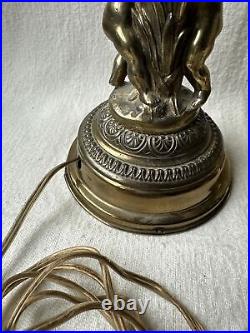 Pair Of Vintage Brass & Slag Glass Cherub Lantern Lamps