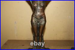 Pair Vintage Art Deco 1930's Frankart Nude Lady Table Lamps Slag Glass Panels