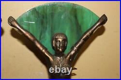 Pair Vintage Art Deco 1930's Frankart Nude Lady Table Lamps Slag Glass Panels