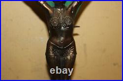 Pair Vintage Art Deco 1930's Frankart Nude Lady Table Lamps Slag Glass Panels