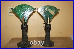 Pair Vintage Art Deco 1930's Frankart Nude Lady Table Lamps Slag Glass Panels