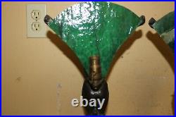 Pair Vintage Art Deco 1930's Frankart Nude Lady Table Lamps Slag Glass Panels