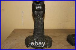 Pair Vintage Art Deco 1930's Frankart Nude Lady Table Lamps Slag Glass Panels
