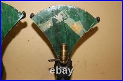 Pair Vintage Art Deco 1930's Frankart Nude Lady Table Lamps Slag Glass Panels