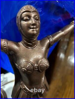 Pair Vintage Art Deco 1930's Nude Lady Table Lamps Blue Slag Glass & Metal Pair Vintage Art Deco 1930's Nude Lady Table Lamps Blue Slag Glass & Metal