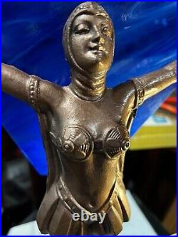 Pair Vintage Art Deco 1930's Nude Lady Table Lamps Blue Slag Glass & Metal Pair Vintage Art Deco 1930's Nude Lady Table Lamps Blue Slag Glass & Metal