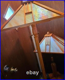 Pair Vintage Dale Tiffany Beautiful Wood Floor & Table Stained/Slag Glass Lamps