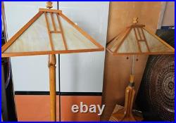 Pair Vintage Dale Tiffany Beautiful Wood Floor & Table Stained/Slag Glass Lamps