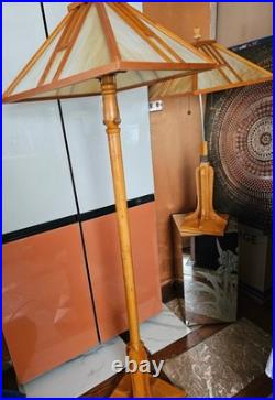 Pair Vintage Dale Tiffany Beautiful Wood Floor & Table Stained/Slag Glass Lamps