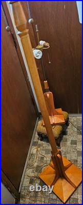 Pair Vintage Dale Tiffany Beautiful Wood Floor & Table Stained/Slag Glass Lamps