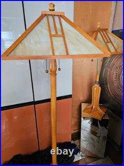 Pair Vintage Dale Tiffany Beautiful Wood Floor & Table Stained/Slag Glass Lamps