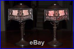 Pair of Antique Pittsburgh Lamps Pink Slag Glass Boudoir Lamps Victorian