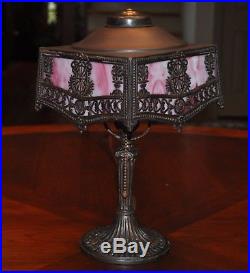 Pair of Antique Pittsburgh Lamps Pink Slag Glass Boudoir Lamps Victorian