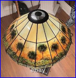 Pair of Hand Painted Slag Glass Arts & Crafts Lamp Shades-42 Panels-Signed Pair of Hand Painted Slag Glass Arts & Crafts Lamp Shades-42 Panels-Signed