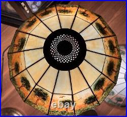 Pair of Hand Painted Slag Glass Arts & Crafts Lamp Shades-42 Panels-Signed Pair of Hand Painted Slag Glass Arts & Crafts Lamp Shades-42 Panels-Signed