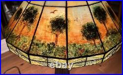 Pair of Hand Painted Slag Glass Arts & Crafts Lamp Shades-42 Panels-Signed Pair of Hand Painted Slag Glass Arts & Crafts Lamp Shades-42 Panels-Signed