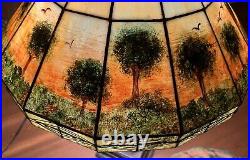 Pair of Hand Painted Slag Glass Arts & Crafts Lamp Shades-42 Panels-Signed Pair of Hand Painted Slag Glass Arts & Crafts Lamp Shades-42 Panels-Signed