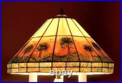 Pair of Hand Painted Slag Glass Arts & Crafts Lamp Shades-42 Panels-Signed Pair of Hand Painted Slag Glass Arts & Crafts Lamp Shades-42 Panels-Signed