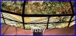Pair of Hand Painted Slag Glass Arts & Crafts Lamp Shades-42 Panels-Signed Pair of Hand Painted Slag Glass Arts & Crafts Lamp Shades-42 Panels-Signed