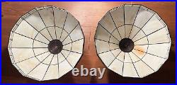 Pair of Hand Painted Slag Glass Arts & Crafts Lamp Shades-42 Panels-Signed Pair of Hand Painted Slag Glass Arts & Crafts Lamp Shades-42 Panels-Signed