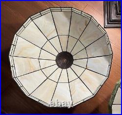 Pair of Hand Painted Slag Glass Arts & Crafts Lamp Shades-42 Panels-Signed Pair of Hand Painted Slag Glass Arts & Crafts Lamp Shades-42 Panels-Signed