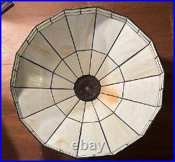 Pair of Hand Painted Slag Glass Arts & Crafts Lamp Shades-42 Panels-Signed Pair of Hand Painted Slag Glass Arts & Crafts Lamp Shades-42 Panels-Signed