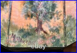 Pair of Hand Painted Slag Glass Arts & Crafts Lamp Shades-42 Panels-Signed Pair of Hand Painted Slag Glass Arts & Crafts Lamp Shades-42 Panels-Signed