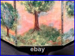 Pair of Hand Painted Slag Glass Arts & Crafts Lamp Shades-42 Panels-Signed Pair of Hand Painted Slag Glass Arts & Crafts Lamp Shades-42 Panels-Signed