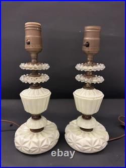 Pair of Vintage Akro Agate Uranium Slag Glass Houzex, House Table Lamps 10 Tall Pair of Vintage Akro Agate Uranium Slag Glass Houzex, House Table Lamps 10 Tall