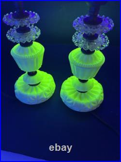 Pair of Vintage Akro Agate Uranium Slag Glass Houzex, House Table Lamps 10 Tall Pair of Vintage Akro Agate Uranium Slag Glass Houzex, House Table Lamps 10 Tall