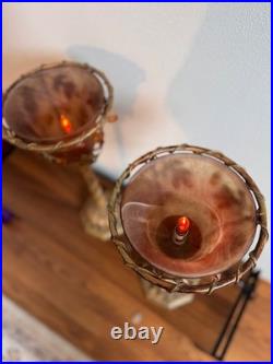 Pair of Vintage Hollywood Regency Amber Slag Glass Torchiere Lamps